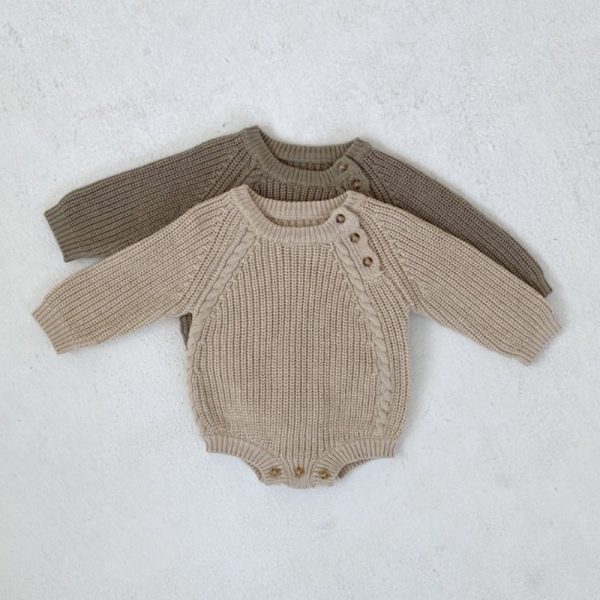 Infants Baby Solid Color Knitted Romper Loose Pullover Long Sleeve Triangle - Image 5