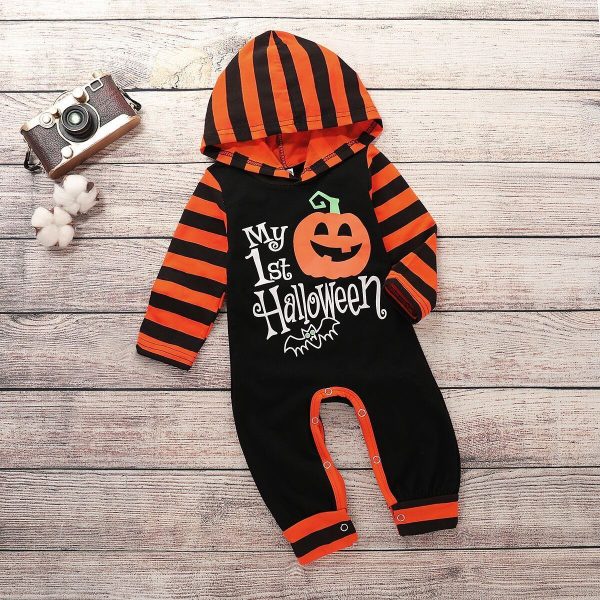 Long-sleeved Halloween Pumpkin Print Romper For Infants And Kids