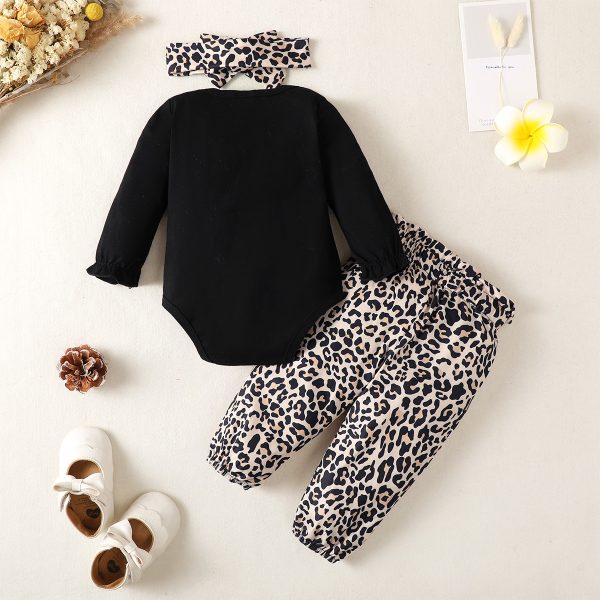 Infant Cotton Long-sleeved Tight Romper Plus Leopard Patterned Pants - Image 5