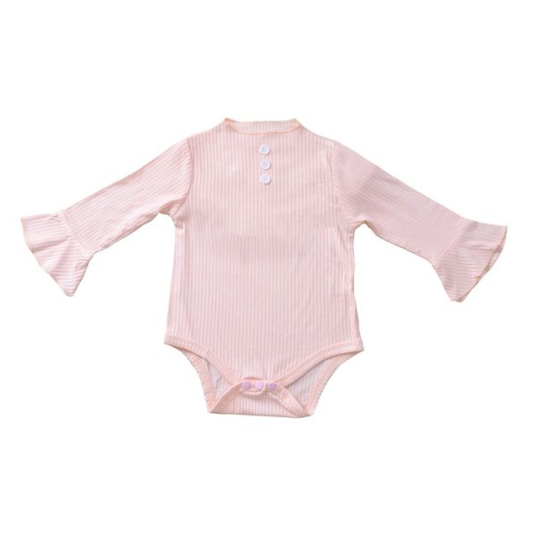 Solid Color Baby Romper With Flared Sleeves And Middle Collar - Image 2