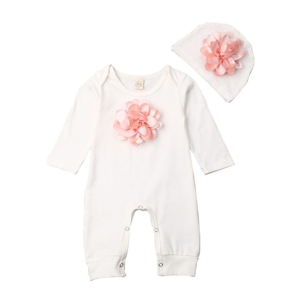 Long-sleeved Solid Color Floral Baby Jumpsuit - Image 4