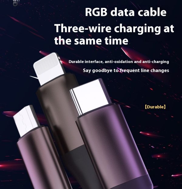 One-to-three Luminous Fast Charging RGB Data Cable - Image 4