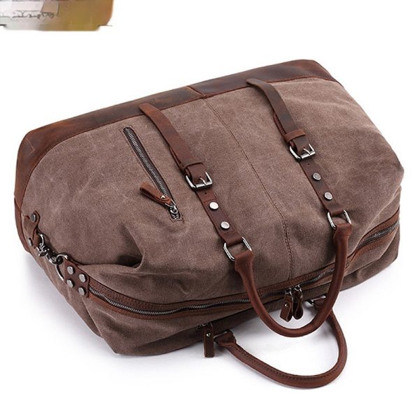 Canvas Traveling Crazy Horse Leather Casual Travel Messenger Shoulder Bag Large Capacity - Image 5