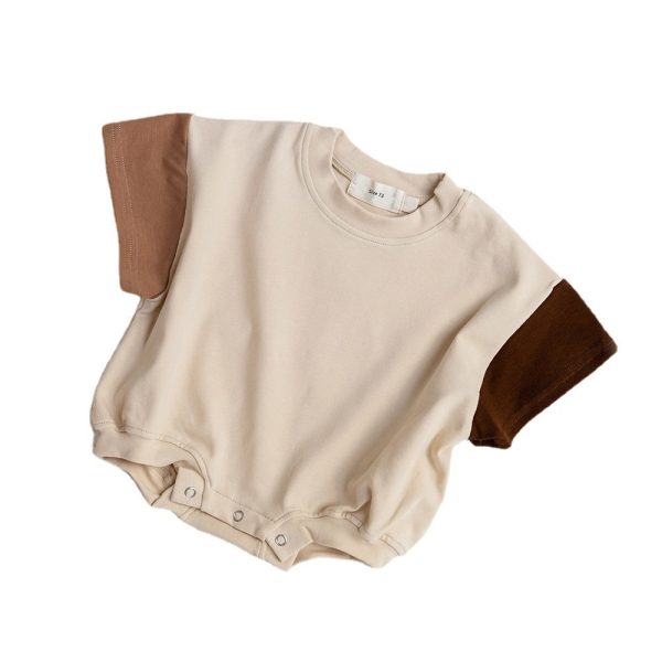 Baby Boy Solid Color Stitching Triangle Short-sleeved Jumpsuit - Image 4