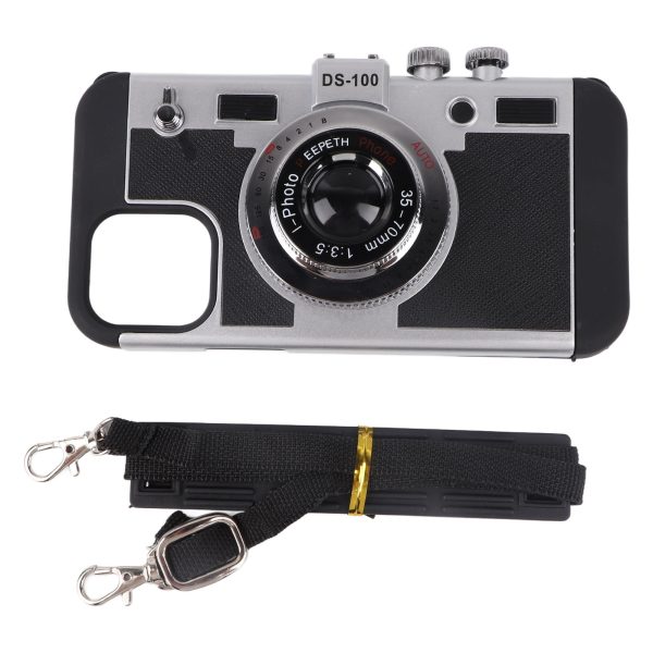 Camera Phone Case 3D Vintage Camera Design Phone Case for IPhone 12 12pro with Removable Lanyard for Girls Women Black