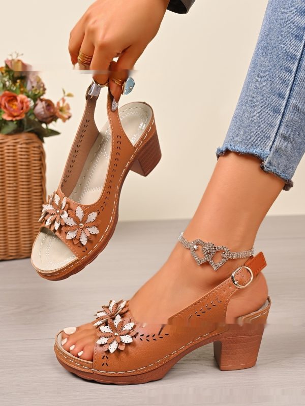 Plus Size Flowers High Heel Slippers Women - Image 4