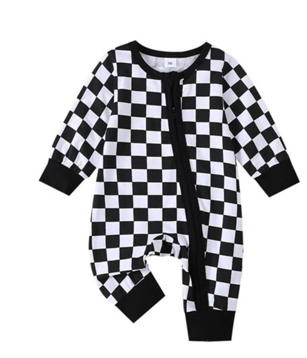 Children's Long Climbing Checkerboard Zipper Jumpsuit - Image 6