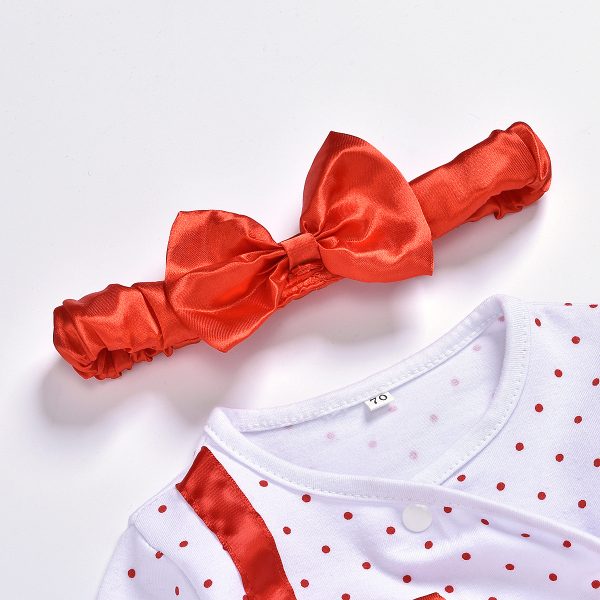 Infant Polka Dot Bowknot Long Romper Headdress Romper - Image 2