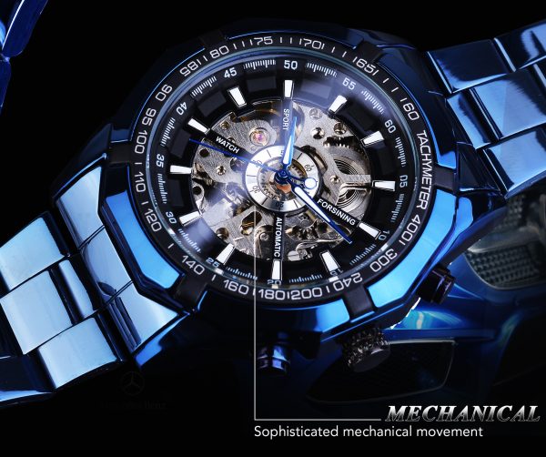 Casual Hollow Blue Plating Automatic Mechanical Watch - Image 5