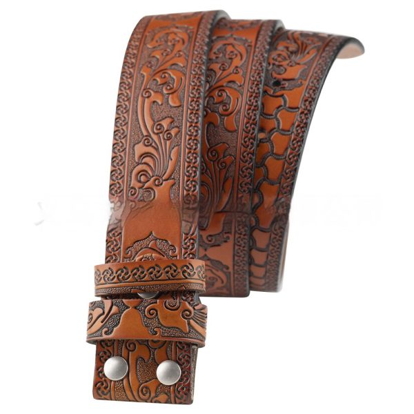 Embossed Belt Without Buckle Smooth Leather Belt - Image 7