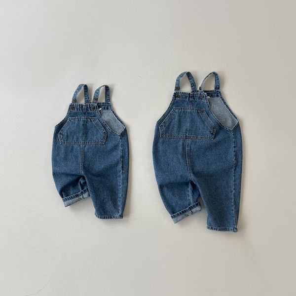 Girls' Washed Cotton Soft Denim Suspender Pants - Image 5