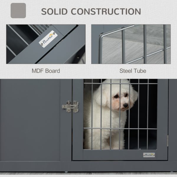 Dog Cage Furniture Metal Indoor Pet Cage Cage, Double Door End Table, Small & Medium Dog House Locks, Grey - Image 4