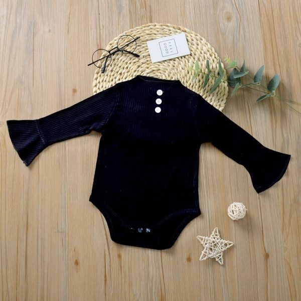 Solid Color Baby Romper With Flared Sleeves And Middle Collar - Image 4