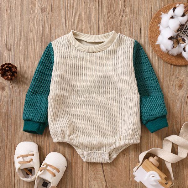 Infant Neutral Men's And Women's Green Brown Color Matching Sweater - Image 2