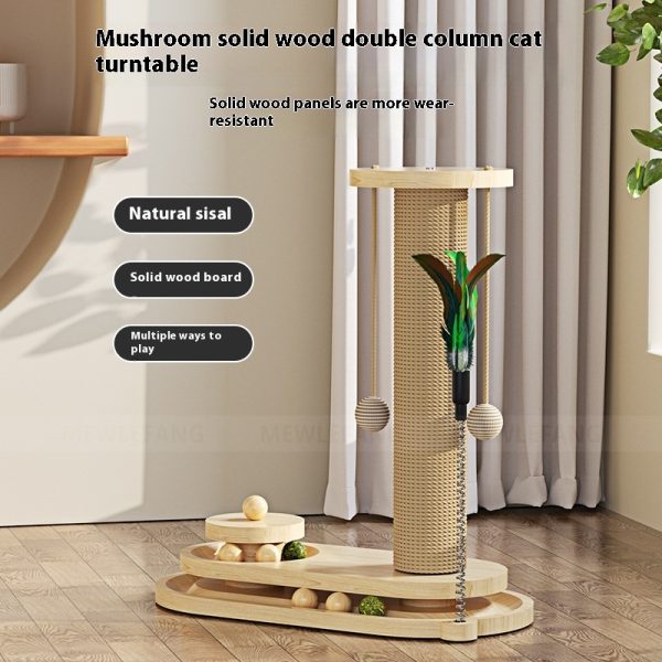 Solid Wood Cat Turntable Scratching Post Durable Toy - Image 2