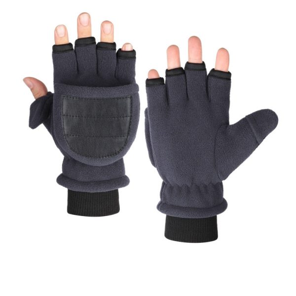 Double-layer Velvet Gloves Flip Touch Screen Half Finger Gloves - Image 4