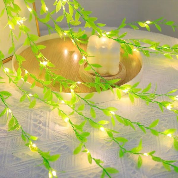 Green Leaf Rattan Copper Wire Curtain Light - Image 3