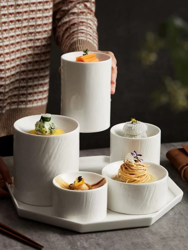 Cylindrical Plate Fusion Dish Restaurant Club Snack Dessert Bowl - Image 3