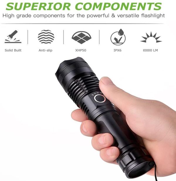 Strong Light LED Telescopic Zoom USB Charging Outdoor Searchlight Flashlight - Image 3