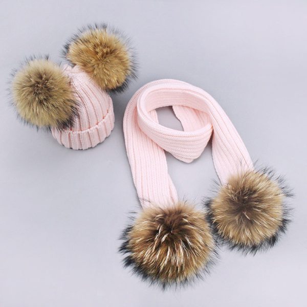 Children's Double Hair Ball Woolen Hat Scarf Set - Image 5