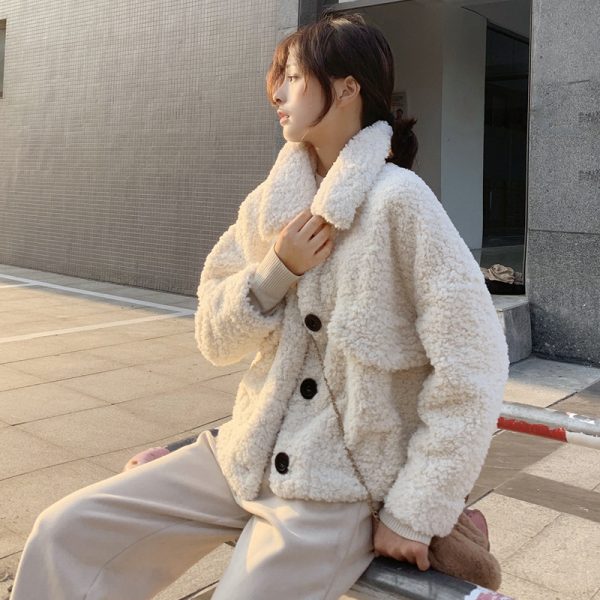 Lamb Wool Coat Women's Short Autumn And Winter Loose Plush Top Thickened - Image 7