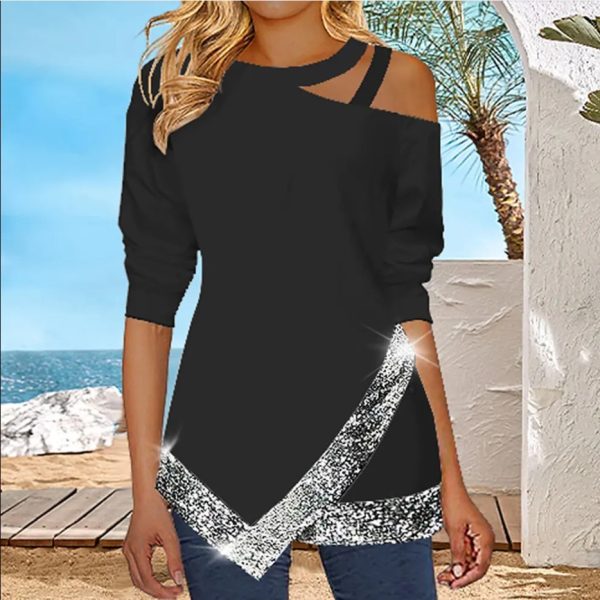 New Strapless Irregular Sequins Long Sleeve Casual Top - Image 6