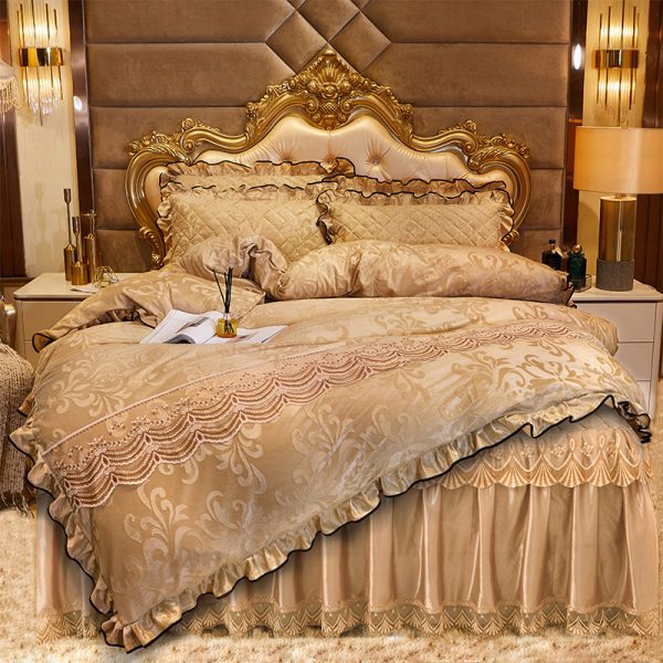 Lace Velvet Bed Skirt Four-piece Quilted - Image 8