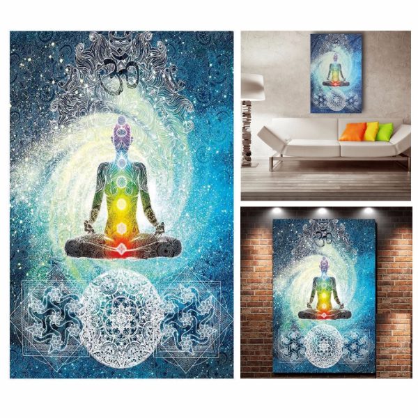 7 Chakra Buddha Wall Tapestry India Blue Tone Bed Cover - Image 2