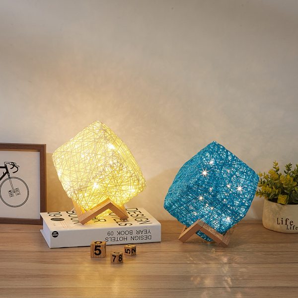 Hand-Knit Dimmable Square LED Desk Lights Wood Rattan Twine USB Charging Table Lamp Girls Bedroom Gift Home Decor Night Lighting - Image 2