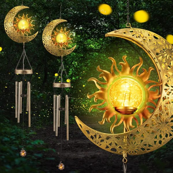 Solar Moon Sun Face Wind Chime Sun Moon Combination Iron Lamp Outdoor Hanging Lamp