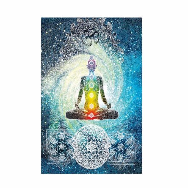 7 Chakra Buddha Wall Tapestry India Blue Tone Bed Cover - Image 5