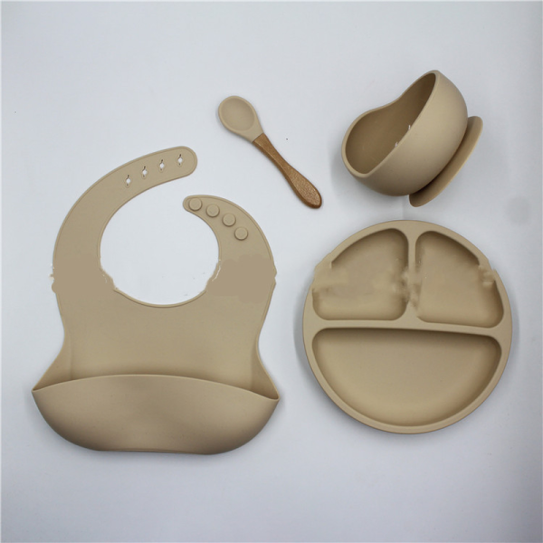 Bib Dinner Plate Spoon Bowl 4 Piece Set Silicone Baby Bowl Bib Plate Set - Image 5