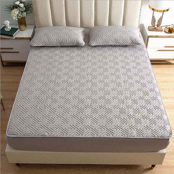 Solid Color Bed Sheet One-piece Cotton Bedspread Quilted Non-slip Mattress Cover Thick Simmons Protective Cover - Image 4