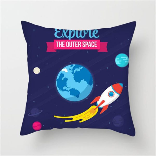 Spaceship Cartoon Cushion Cover Astronaut Rocket Pillow Case Household Pillow Case - Image 3