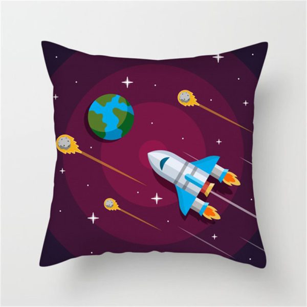 Spaceship Cartoon Cushion Cover Astronaut Rocket Pillow Case Household Pillow Case - Image 4