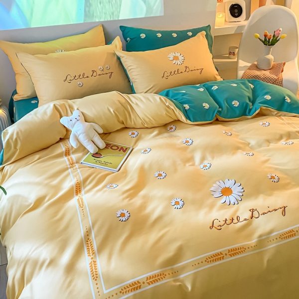 Four-Piece Bedding Set Thick Brushed Washed Cotton Sheets Double Duvet Cover - Image 4