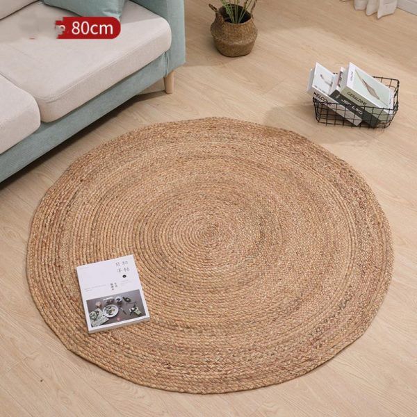 Round Rattan Carpet Bedroom Bedside Mat Woven Water Grass Mat Living Room Reed Coffee Table Mat Photography Decoration - Image 3