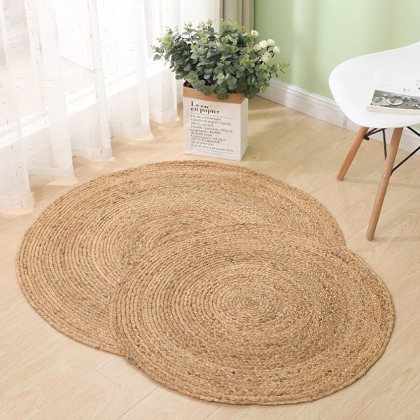 Round Rattan Carpet Bedroom Bedside Mat Woven Water Grass Mat Living Room Reed Coffee Table Mat Photography Decoration - Image 4