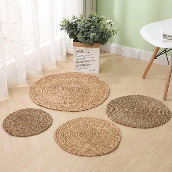 Round Rattan Carpet Bedroom Bedside Mat Woven Water Grass Mat Living Room Reed Coffee Table Mat Photography Decoration - Image 2