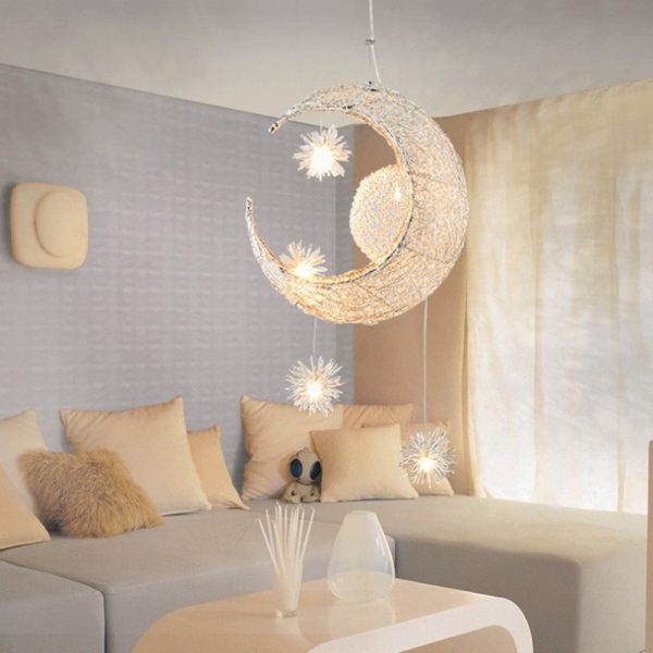 Aluminum Wire Star Moon Chandelier Restaurant Bar Bedroom Warm Lighting Simple Children'S Room Lamps - Image 6