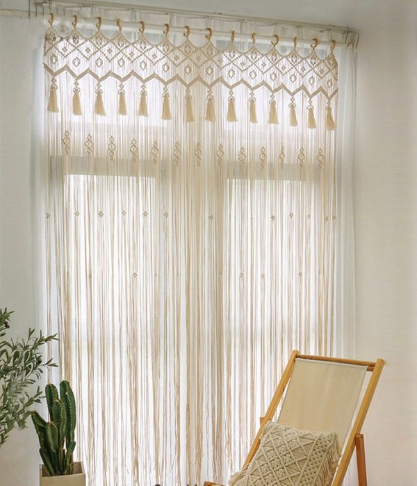 Perforated Nordic Woven Shading Light Tassel Partition Curtain Sliding Curtain - Image 2