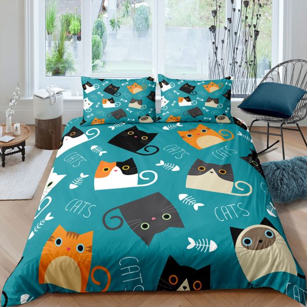 Cartoon Cat 3D High-definition Digital Printing Duvet Cover Cross-border Foreign Trade Amazon Wish Three-piece Bedding Set - Image 3