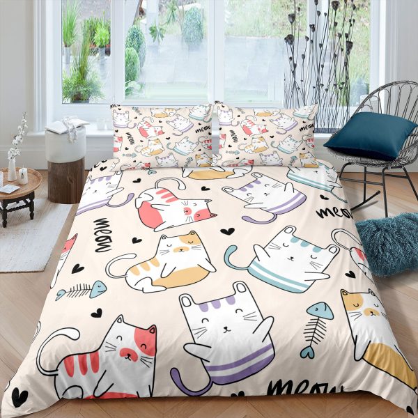 Cartoon Cat 3D High-definition Digital Printing Duvet Cover Cross-border Foreign Trade Amazon Wish Three-piece Bedding Set