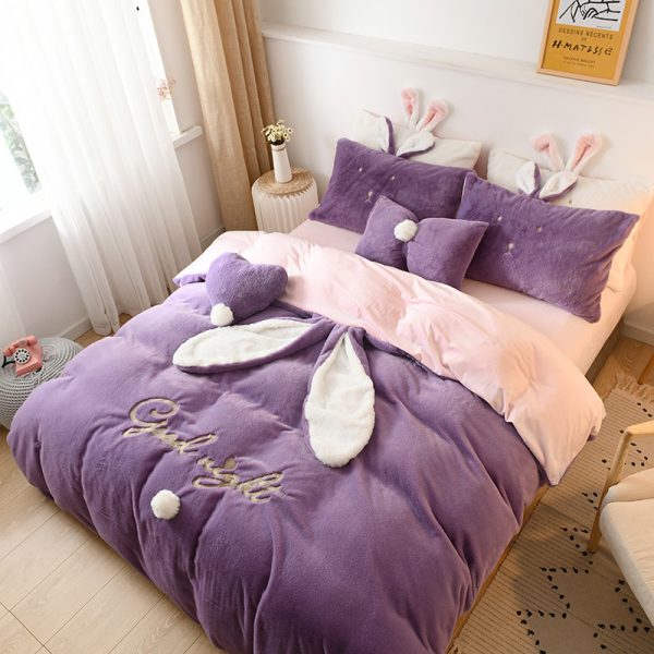 Tutu Velvet Four-piece Princess Style Baby Velvet Bed Sheet Duvet Cover Girl Heart Coral Velvet Warm Bedding Thickening - Image 8