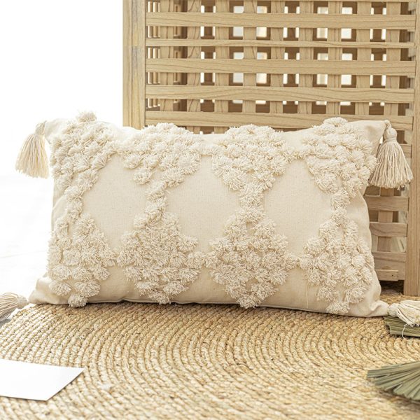 Home Furnishing Tufted Throw Pillow With Tassels Sofa Pillow Cushion - Image 2