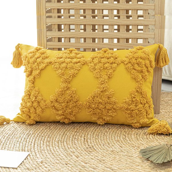 Home Furnishing Tufted Throw Pillow With Tassels Sofa Pillow Cushion - Image 4