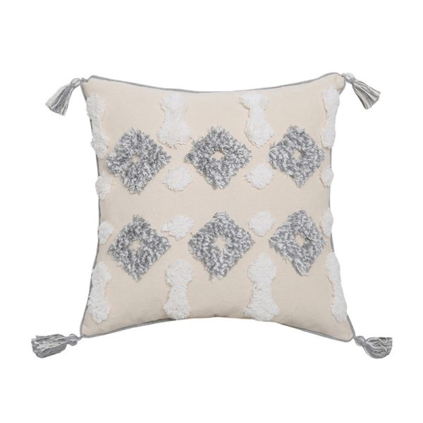 Hand-embroidered Tufted Throw Pillow Fringed Pillow Waist Pillow Case - Image 6