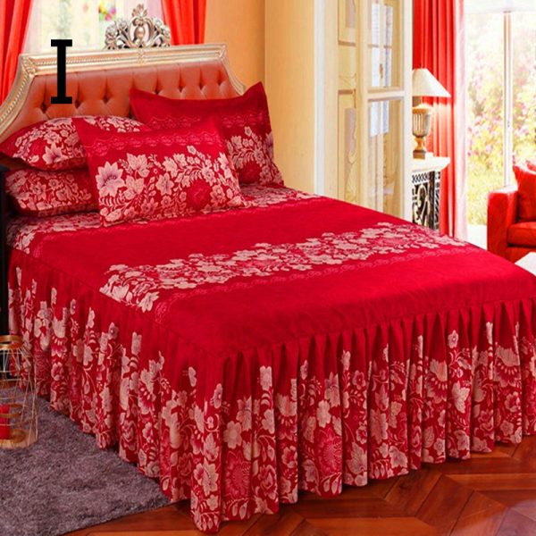 Bed Skirt Bedspread Three-piece Thick Brushed Korean Princess Bedspread Bed Skirt - Image 9