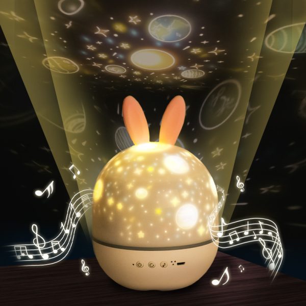 USB charging cute rabbit projection lamp LED projector rotating - Image 2