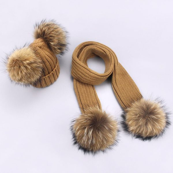 Children's Double Hair Ball Woolen Hat Scarf Set - Image 8